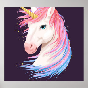 Cute unicorn, golden horn illustration. poster