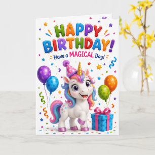 Cute Unicorn Happy Birthday Card for Kids   Colorf