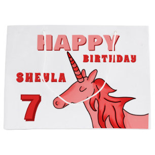 Cute Unicorn Happy Birthday Girl`s Large Gift Bag