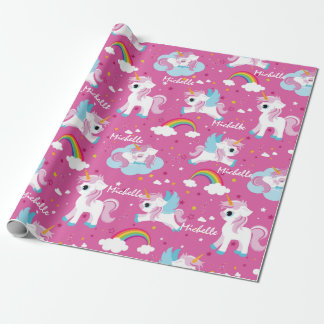 Cute unicorn Happy birthday pink girly Wrapping Paper