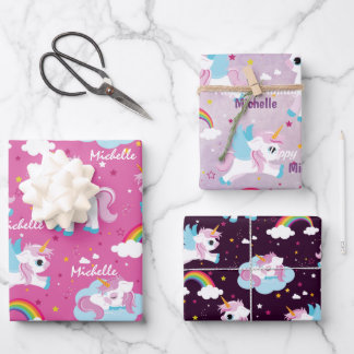 Cute unicorn Happy birthday pink girly Wrapping Paper Sheet