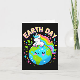Cute Unicorn Happy Earth Day Groovy Women Men Kids Card