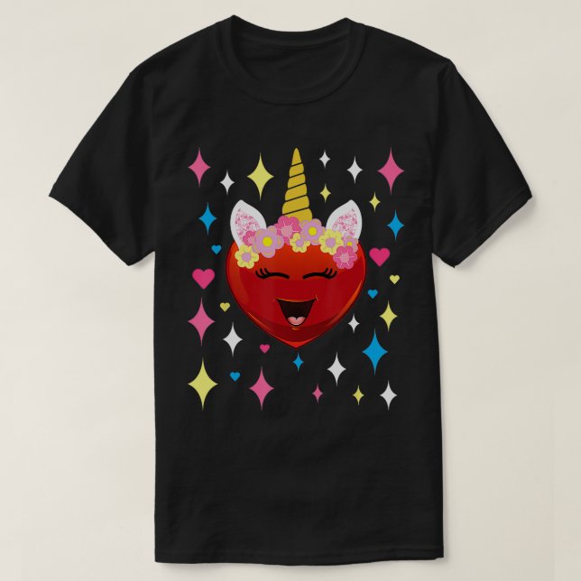 Cute Unicorn Heart Funny Valentines Day  T-Shirt (Design Front)