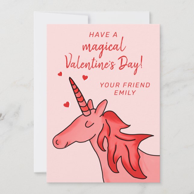 Cute Unicorn Heart Kids Classroom Valentine`s day  Holiday Card (Front)