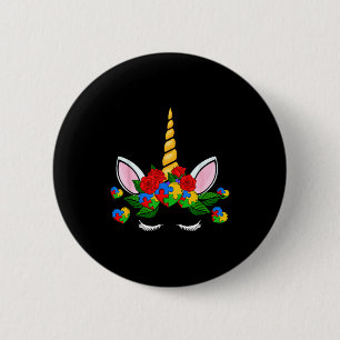 Cute unicorn heart puzzle piece autism awareness 6 cm round badge