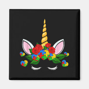 Cute unicorn heart puzzle piece autism awareness magnet