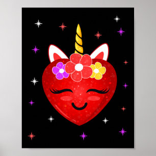 Cute Unicorn Heart Valentines Day Girls Kids  Poster