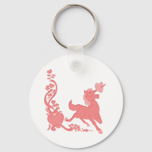 Cute Unicorn Hearts Flowers Fantasy 1 Key Ring