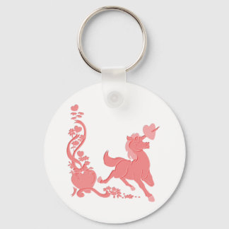 Cute Unicorn Hearts Flowers Fantasy 1 Key Ring