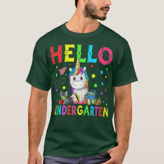 Cute Unicorn Hello Kindergarten Back To School  T-Shirt