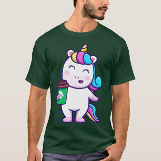 Cute Unicorn Holding Coffee T-Shirt
