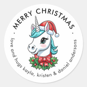 Cute Unicorn Holiday  Classic Round Sticker