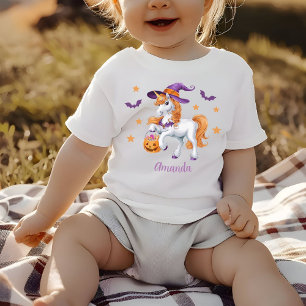 Cute Unicorn Horse Witch Hat Personalised Baby T-Shirt