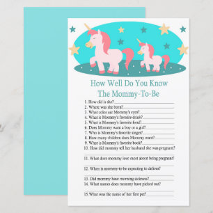 Cute Unicorn how well do you know baby shower game