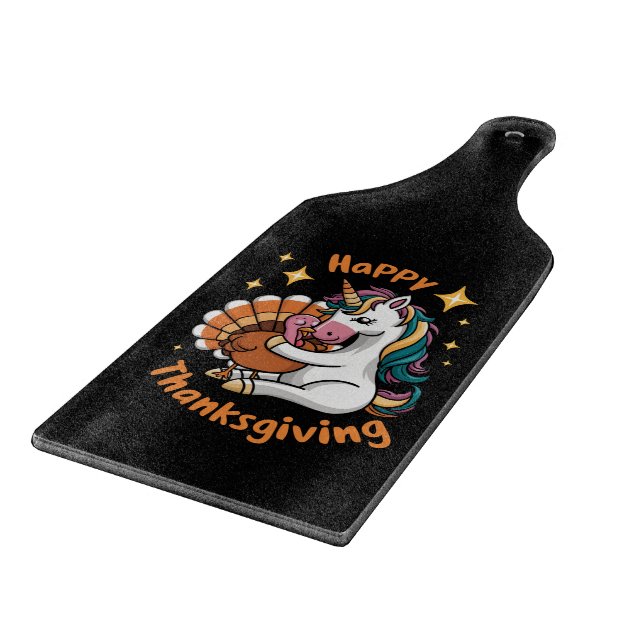Cute Unicorn Hugs Turkey Happy Thanksgiving Girls  Cutting Board (Corner)
