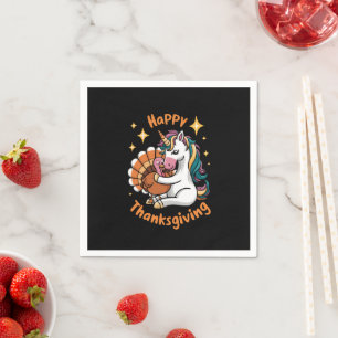 Cute Unicorn Hugs Turkey Happy Thanksgiving Girls  Napkin