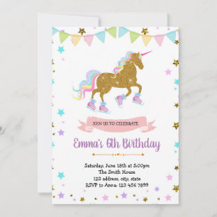 Cute unicorn ice skate theme invitation