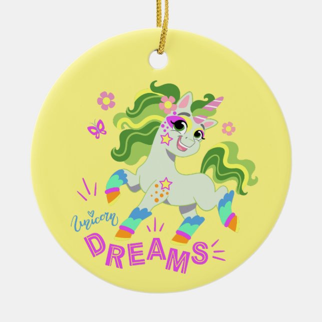 Cute unicorn illustration #2 ceramic tree decoration (Front)