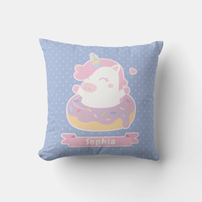 Cute Unicorn in Doughnut Girls Room Decor Pillow (Front)