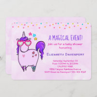 Cute Unicorn in Heart Shaped Glasses Baby Shower