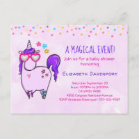 Cute Unicorn in Heart Shaped Glasses Baby Shower