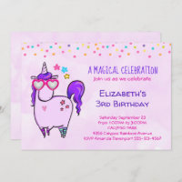 Cute Unicorn in Heart Shaped Glasses Birthday