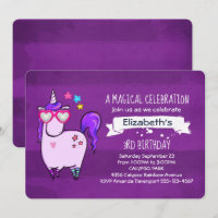 Cute Unicorn in Heart Shaped Glasses Birthday