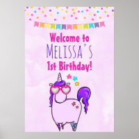 Cute Unicorn in Heart Shaped Glasses Birthday