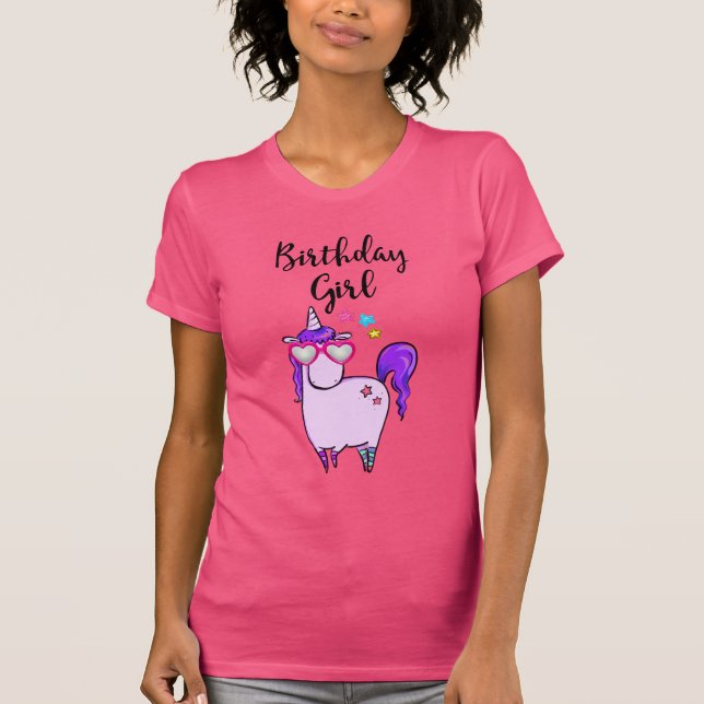Cute Unicorn in Heart Shaped Glasses Birthday T-Shirt (Front)