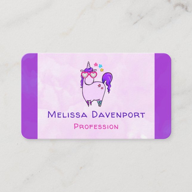 Cute Unicorn in Heart Shaped Glasses Business Card (Front)