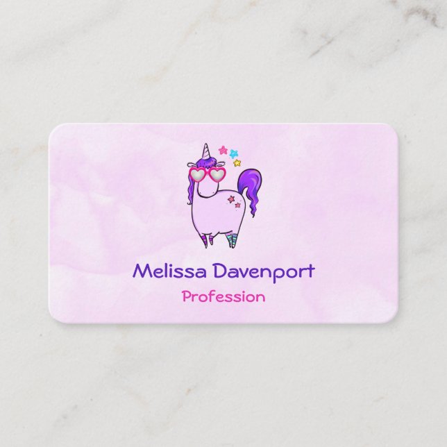 Cute Unicorn in Heart Shaped Glasses Business Card (Front)