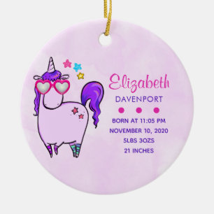 Cute Unicorn in Heart Shaped Glasses Ceramic Tree Decoration