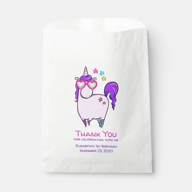 Cute Unicorn in Heart Shaped Glasses Favour Bags (Front)