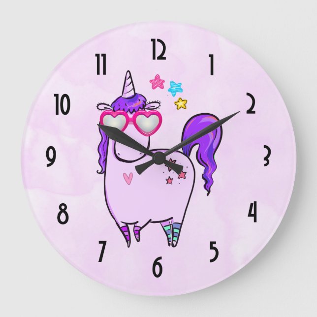 Cute Unicorn in Heart Shaped Glasses Large Clock (Front)