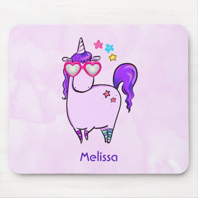 Cute Unicorn in Heart Shaped Glasses Mouse Pad (Front)