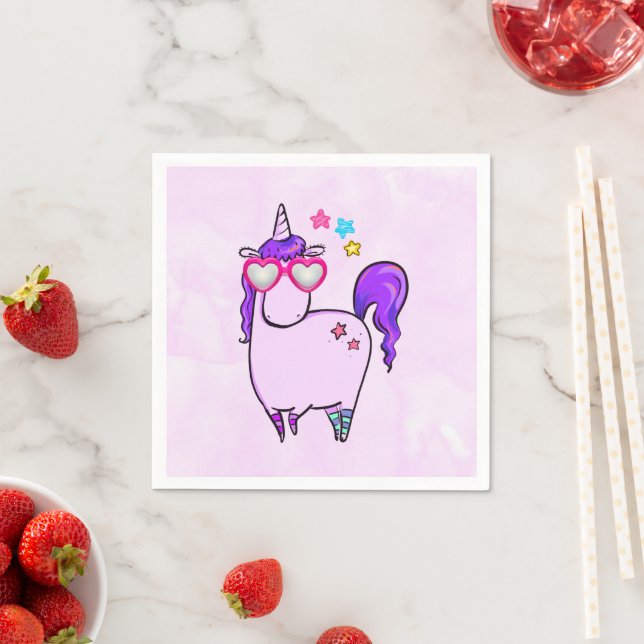 Cute Unicorn in Heart Shaped Glasses Napkin (Insitu)