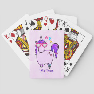 Cute Unicorn in Heart Shaped Glasses Playing Cards