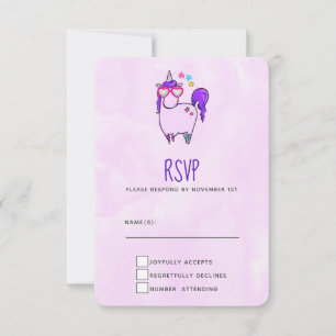 Cute Unicorn in Heart Shaped Glasses RSVP Card