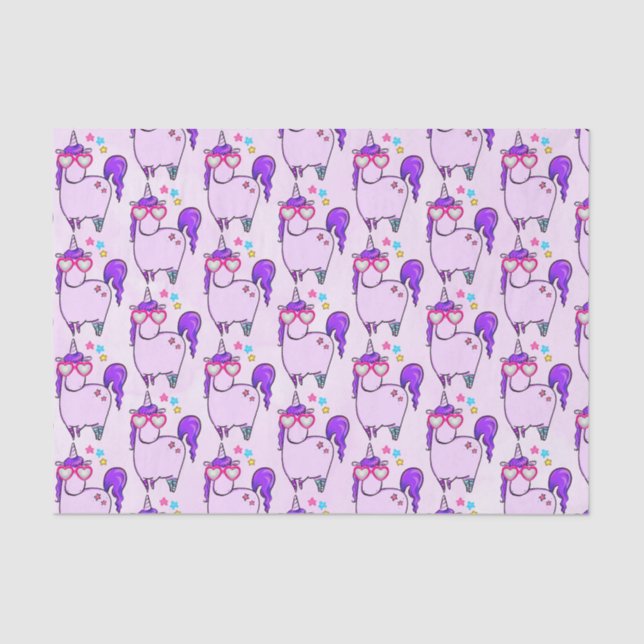 Cute Unicorn in Heart Shaped Glasses Tissue Paper (Front)