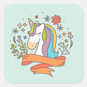 Cute Unicorn in Pretty Ice Cream Colours Square Sticker