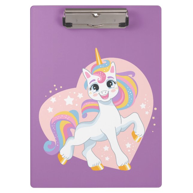 Cute unicorn in the heart clipboard (Front)