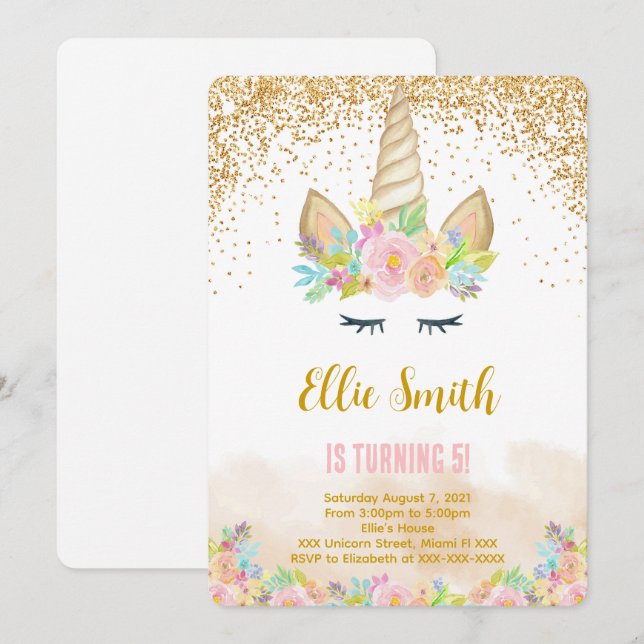 Cute Unicorn Invitation (Front/Back)