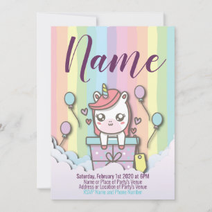 Cute Unicorn Invitation Rainbow Birthday Template
