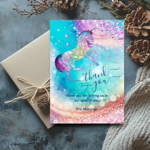 Cute unicorn iridescent glitter girly thank you  card