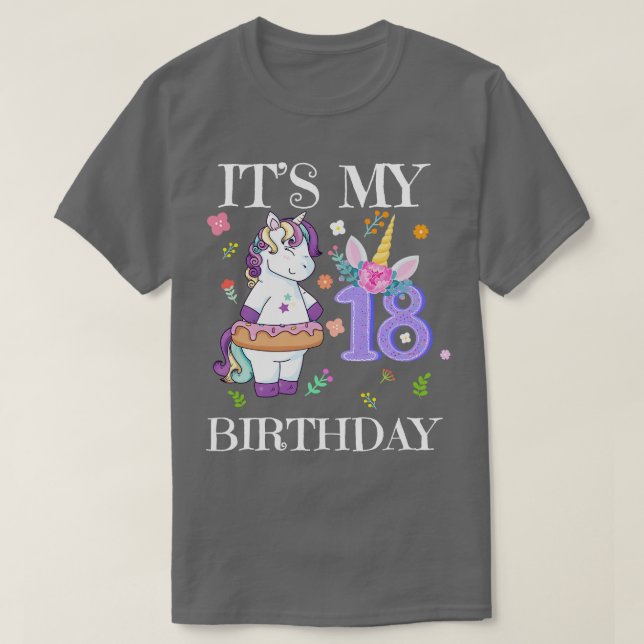 Cute Unicorn Its My 18th Birthday T-Shirt (Design Front)