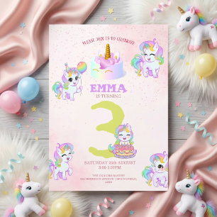 Cute Unicorn Kids Birthday Party  Invitation