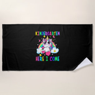 Cute Unicorn Kindergarten Here I Come School Kinde Beach Towel