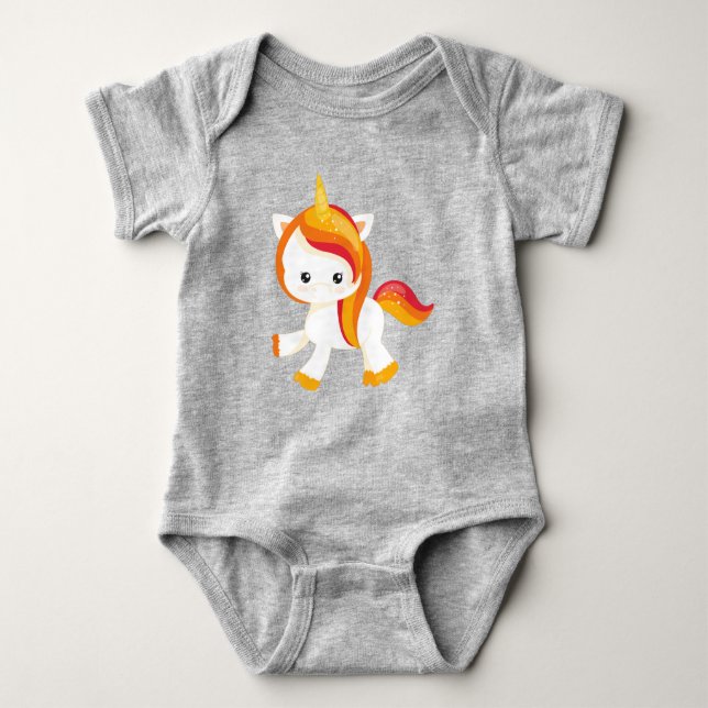 Cute Unicorn, Little Unicorn, Magic, Fairy Tale Baby Bodysuit (Front)