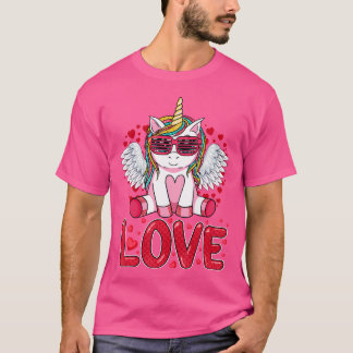 Cute Unicorn Love Heart Valentines Day Girls Kids  T-Shirt