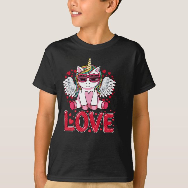 Cute Unicorn Love Heart Valentines Day Girls Women T-Shirt (Front)